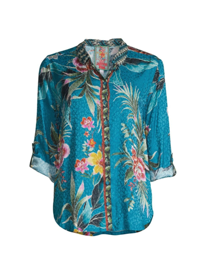 Shop Johnny Was Women's Lagoon Belinda Floral Button-front Shirt In Neutral
