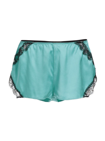 Shop Kiki De Montparnasse Women's Lace Inset Silk Tap Shorts In Glacier