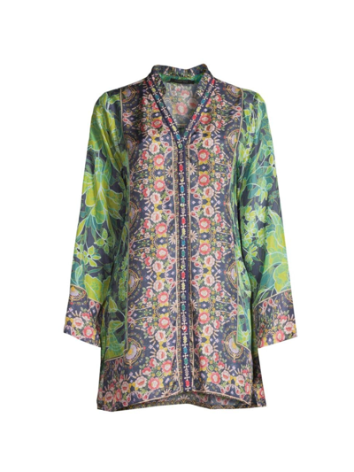 Shop Johnny Was Women's Hirz Tali Bi-printed Silk Tunic Blouse In Neutral
