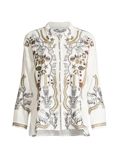 Shop Johnny Was Women's Merrick Embroidered Cotton Blouse In Natural