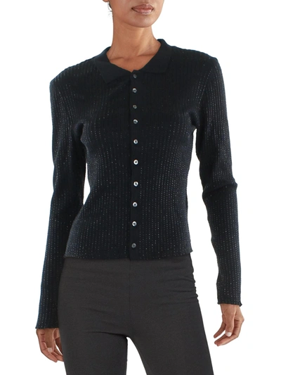 Shop Polo Ralph Lauren Womens Beaded Ribbed Button-down Top In Black