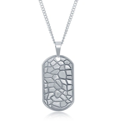 Shop Metallo Stainless Steel Designed Dog Tag Necklace In Silver