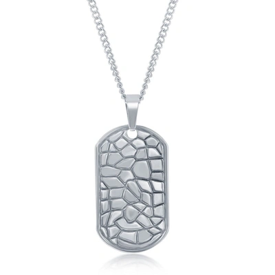 Metallo Stainless Steel Designed Dog Tag Necklace In Silver