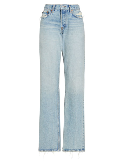 Shop Re/done Women's Easy Straight Mid-rise Distressed Jeans In Ripped Tide