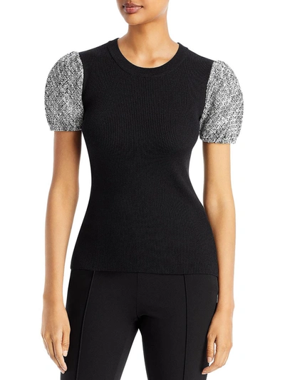 Shop Karl Lagerfeld Womens Tweed Crewneck Pullover Sweater In Black