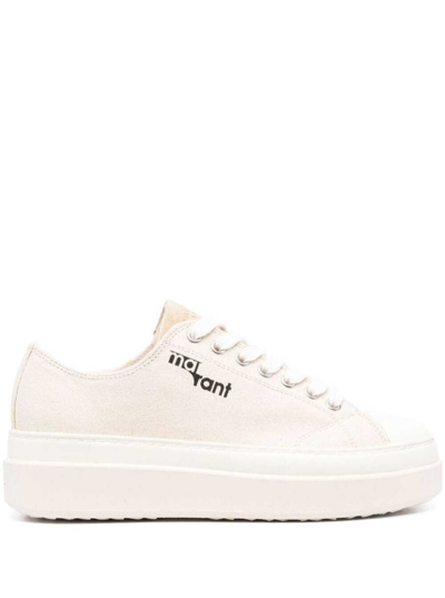 Shop Isabel Marant White Sneakers With Platform And Logo Detail In Cotton Canvas Woman