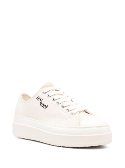 Shop Isabel Marant White Sneakers With Platform And Logo Detail In Cotton Canvas Woman