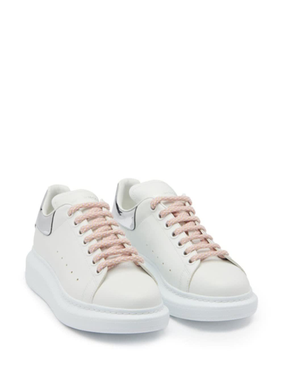 Shop Alexander Mcqueen White Low Top Sneakers With Oversized Platform And Metallic Heel Tab In Leather Woman