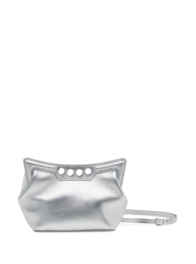 Shop Alexander Mcqueen Peak Mini Silver Handbag In Leather Woman In Metallic