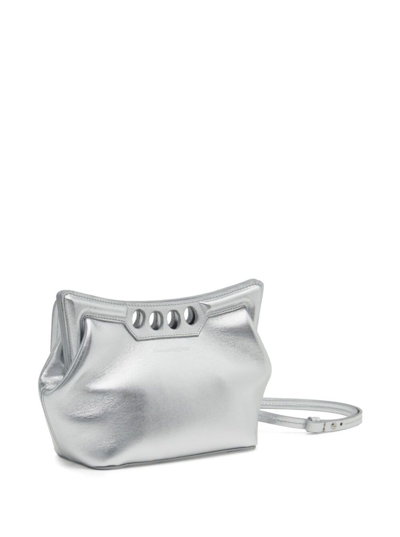 Shop Alexander Mcqueen Peak Mini Silver Handbag In Leather Woman In Metallic
