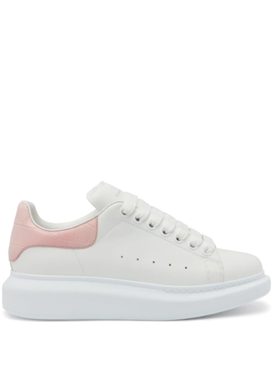 Shop Alexander Mcqueen White Low Top Sneakers With Oversized Platform In Leather Woman In Pink