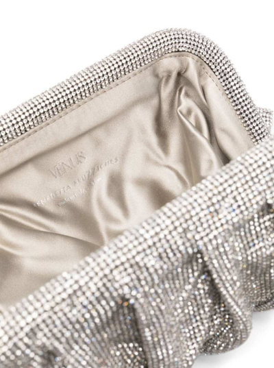Shop Benedetta Bruzziches Venus La Grande Silver Clutch Bag In Fabric With Allover Crystals Woman In Metallic