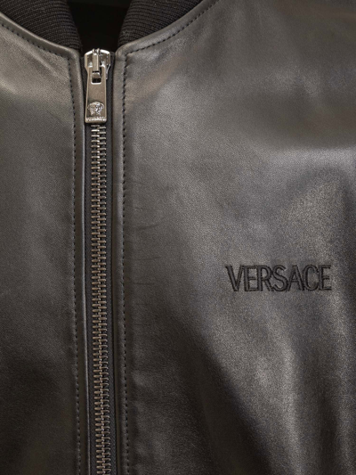 Shop Versace Leather Blouson In Nero
