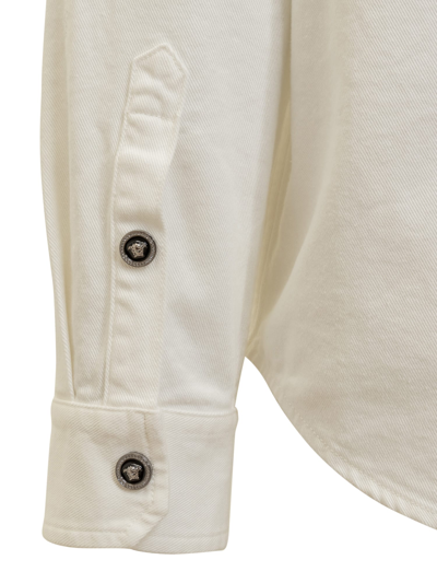 Shop Versace Denim Shirt In Bianco