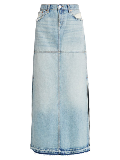 Shop Re/done Women's Distressed A-line Denim Skirt In Ripped Tide