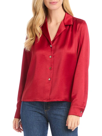 Shop Karen Kane Womens Satin Collared Button-down Top In Red