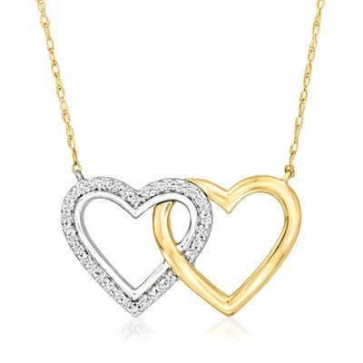 Ross-simons Diamond Interlocking-heart Necklace In Sterling Silver And 14kt Yellow Gold In Multi