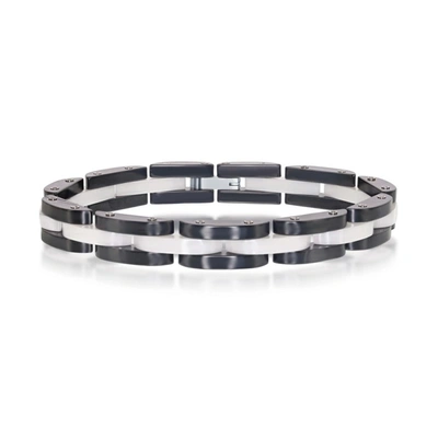 Metallo Stainless Steel Black And White Link Bracelet In Black