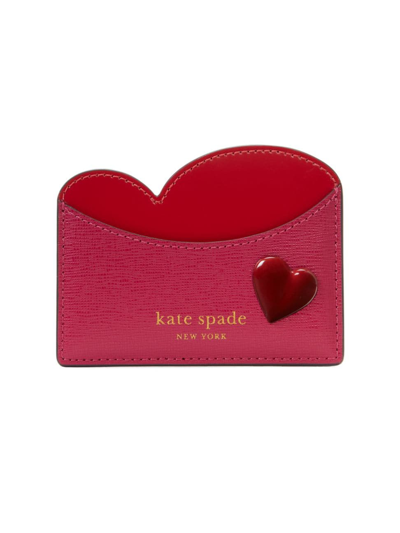 Shop Kate Spade Women's Pitter Patter Leather Card Holder In Red