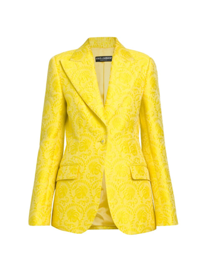 Shop Dolce & Gabbana Women's Floral Embroidered Jacket In Giallo