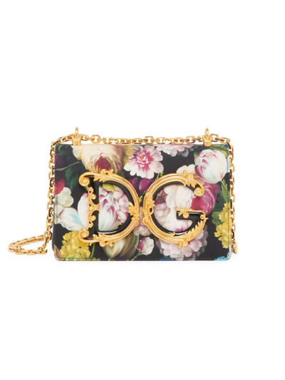 Shop Dolce & Gabbana Dg Girls Floral Satin Shoulder Bag In Neutral