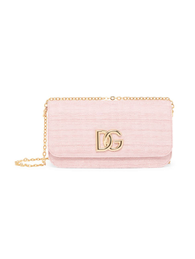 Shop Dolce & Gabbana Women's 3.5 Dg Raffia Crossbody Bag In Pink