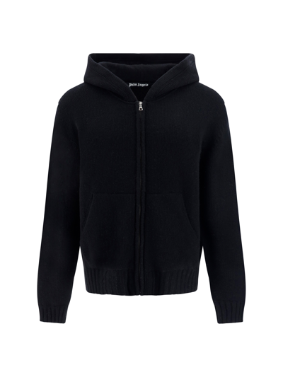Shop Palm Angels Hooded Cardigan In Black White