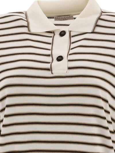 Shop Brunello Cucinelli "sparkling Stripe" Polo In White