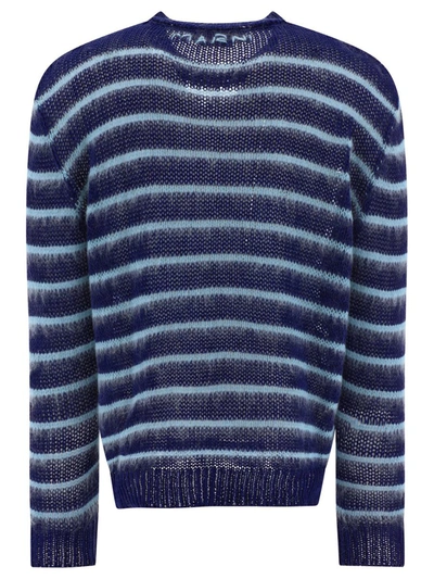 Shop Marni Bicolour Striped Sweater In Blue