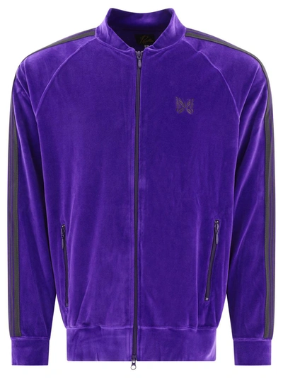 Needles Purple Velour Bomber Jacket With Ribbed Details In Purple