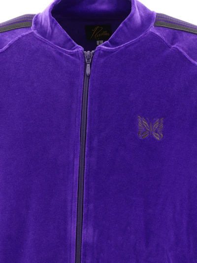 Needles Purple Velour Bomber Jacket With Ribbed Details In Purple