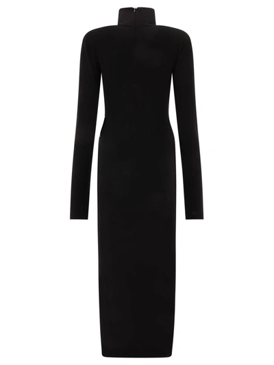 Shop Norma Kamali Turtleneck Side Slit Gown In Black