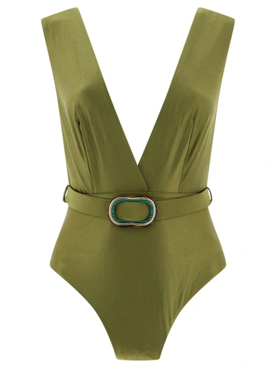 Shop Zimmermann "belted Junie" Swimsuit In Green