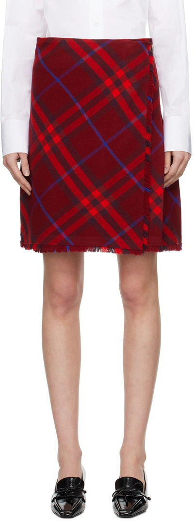 Shop Burberry Red Check Midi Skirt In Crimson Ip Chk