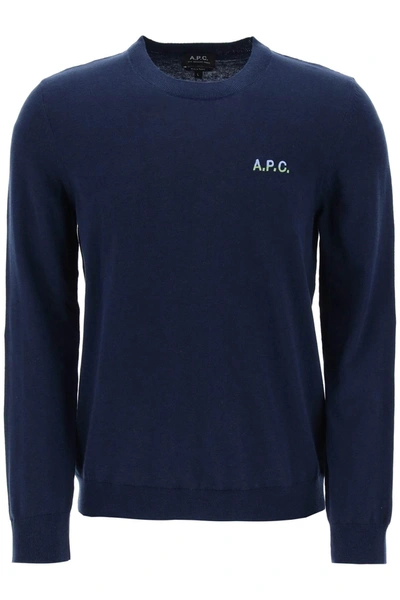 Shop Apc Crew Neck Cotton Sweater In Blue