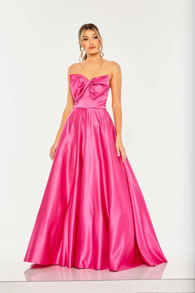 Shop Mac Duggal Strapless A-line Bow Ballgown In Hot Pink