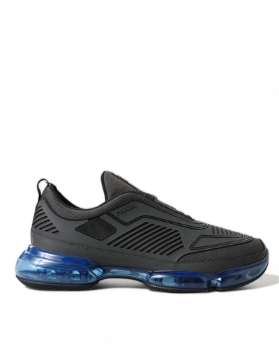 Shop Prada Black Blue Rubber Knit Slip On Low Top Sneakers Men's Shoes