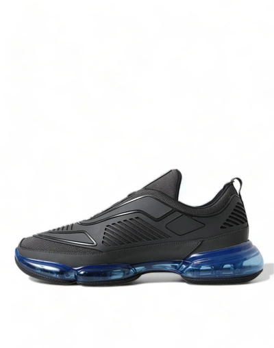 Shop Prada Black Blue Rubber Knit Slip On Low Top Sneakers Men's Shoes
