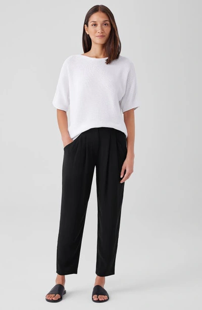 Eileen Fisher Pleated Georgette Crepe Ankle Pants In Black