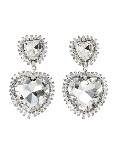 Shop Alessandra Rich Crystal Heart Earrings In Cry Stilver