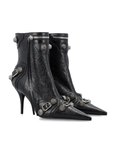 Shop Balenciaga Cagole Ankle Boots In Black/silver