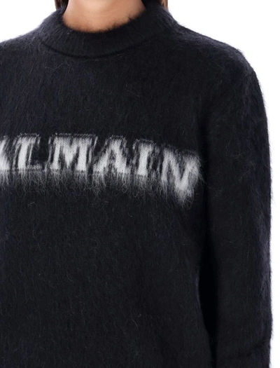 Shop Balmain Brushed Mohair Logo Sweater In Nero