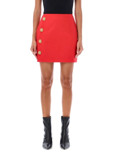 Shop Balmain Mini Skirt In Red