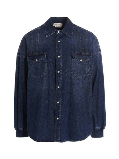 Shop Alexander Mcqueen Camicia Denim In Blue