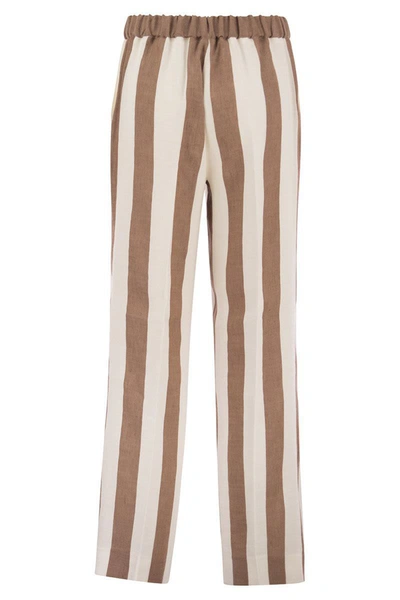 Shop Antonelli Linen And Viscose Trousers In Beige/brown