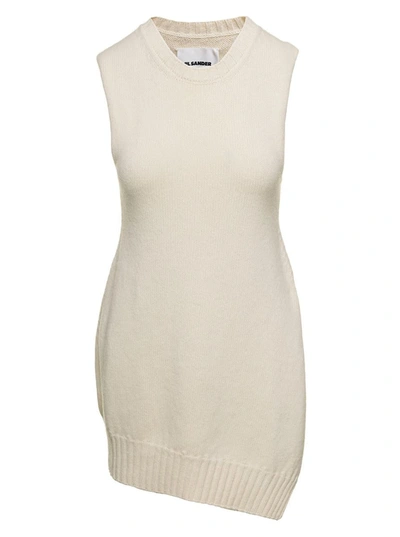 Shop Jil Sander Cream White Two-piece Sweater With High-neck In Wool Woman In Beige