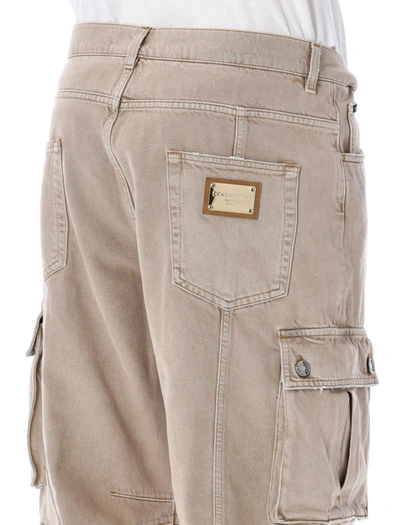 Shop Dolce & Gabbana Cargo Denim Jeans In Beige