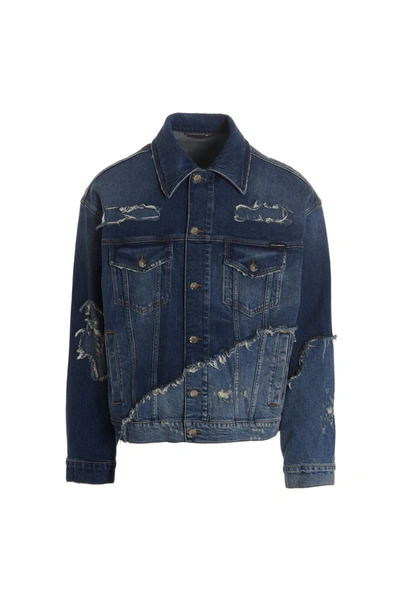 Shop Dolce & Gabbana Patchwork Denim Jacket In Blue
