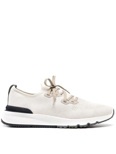 Shop Brunello Cucinelli Knitted Cotton Sneakers In Beige