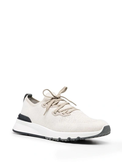 Shop Brunello Cucinelli Knitted Cotton Sneakers In Beige
